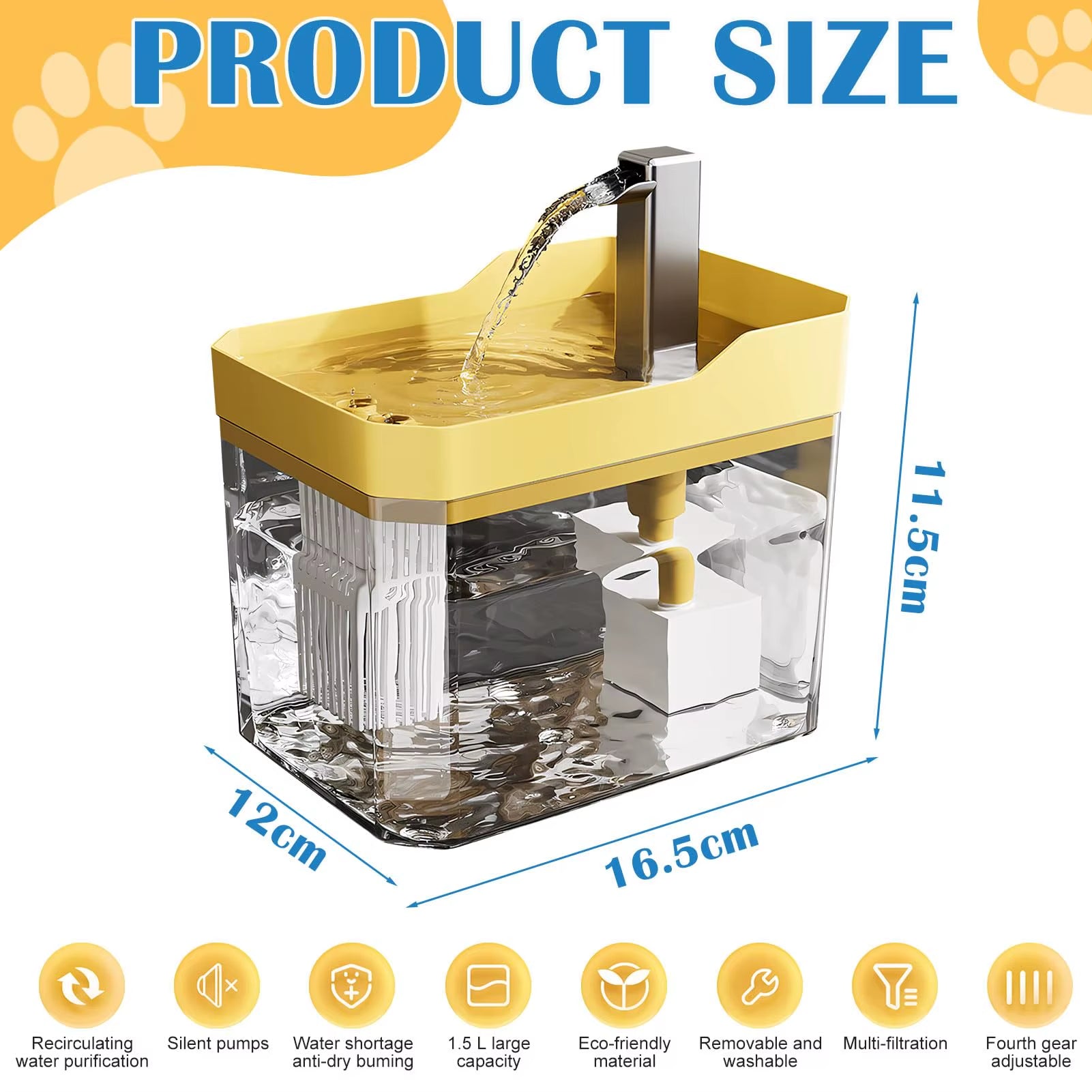 Cat Water Fountain Auto Filter Transparent Drinker USB Anti-Dry Burning Recirculate Filtering Water Dispenser with Pump