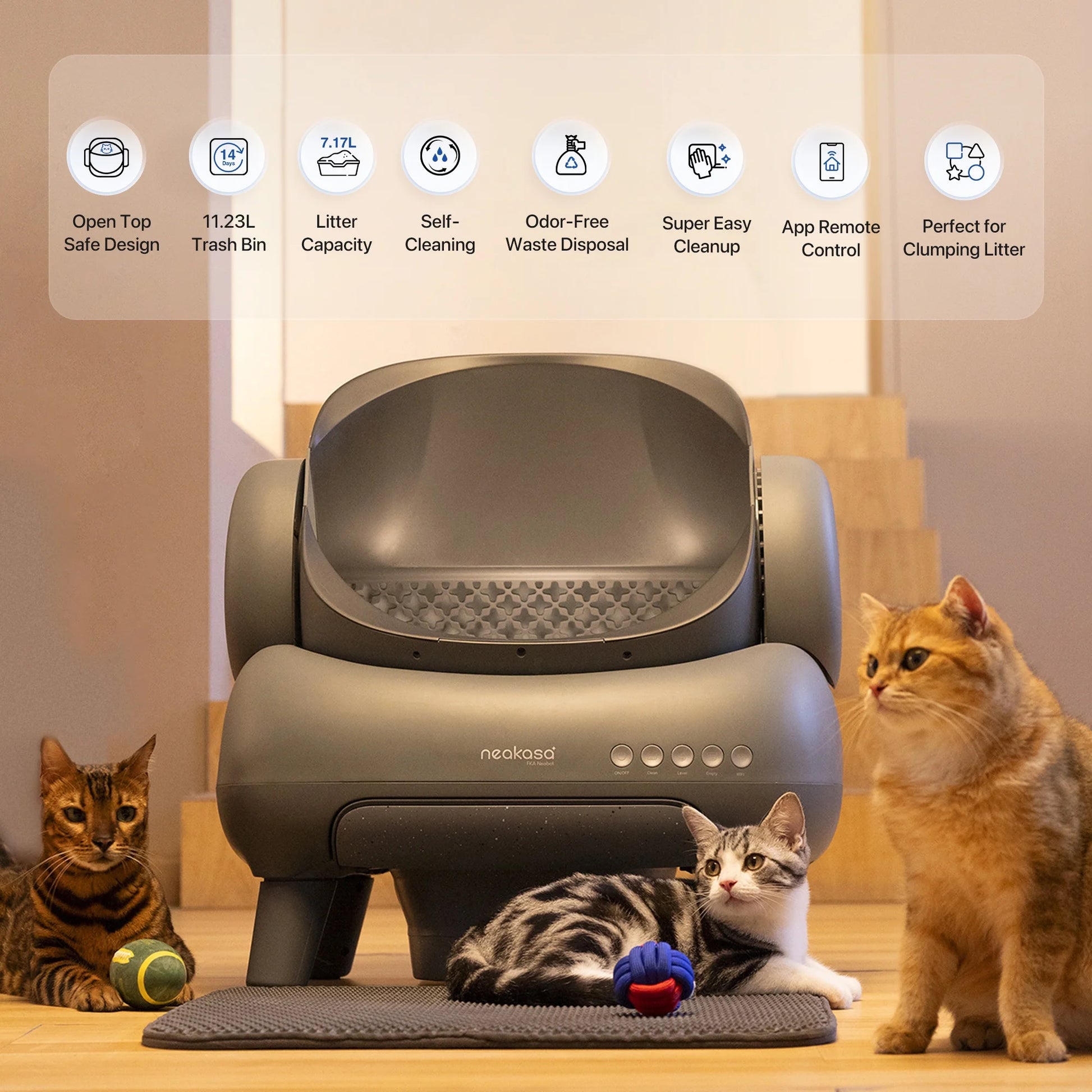 M1 plus Self Cleaning Cat Litter Box Bundle +Replaced Waste Bags-4 Rolls, Automatic Cat Litter Box with App Control, Open-Top, Odor-Free Waste Disposal