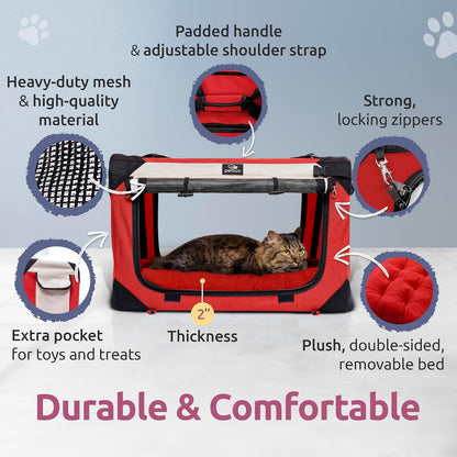 Cat & Dog Pet Carrier, Soft-Sided, Large 24"X16"X16", Fits Large Cat, 2 Cats, or Medium Dog Comfortably, Great for Travel & Vet Visits, Privacy Windows, Removable Bed, Locking Zippers, Foldable