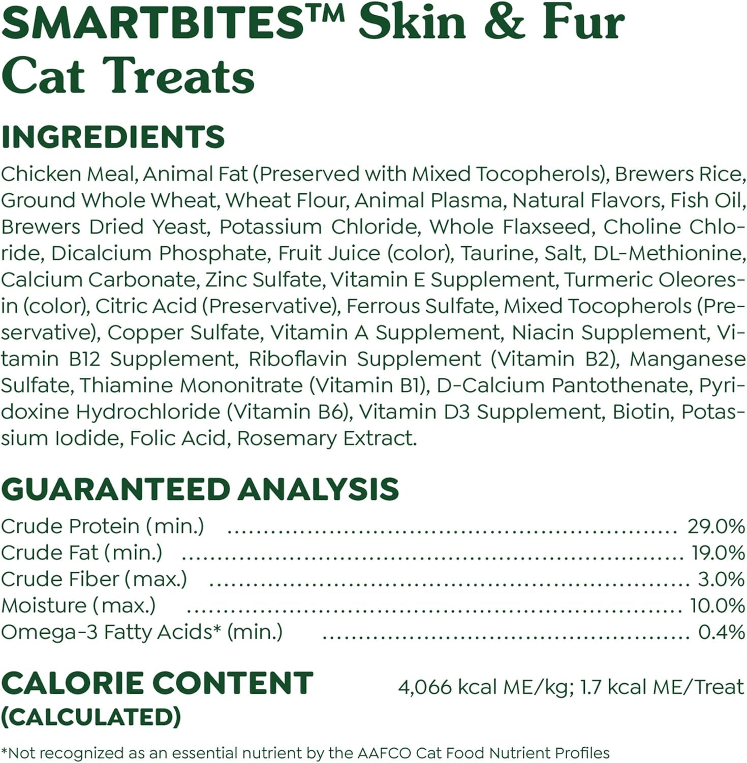 Feline Smartbites Skin & Fur Health Crunchy and Soft Cat Treats, Chicken Flavor, 16 Oz. Tub