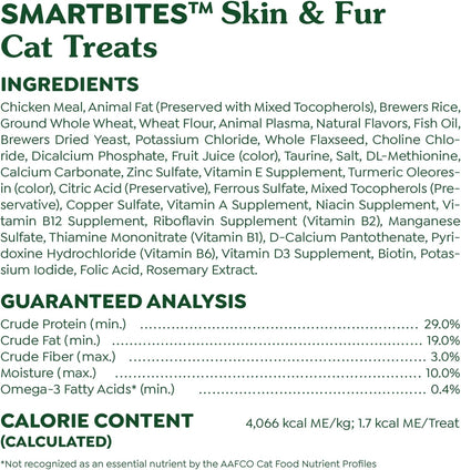 Feline Smartbites Skin & Fur Health Crunchy and Soft Cat Treats, Chicken Flavor, 16 Oz. Tub
