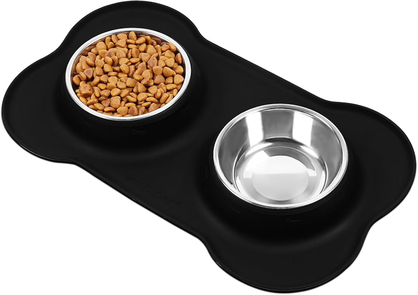 Dog Bowls, Dog Food Bowls, Stainless Steel Cat Puppy Water Bowls with Non Spill Skid Resistant Silicone Mat, Medium, Black