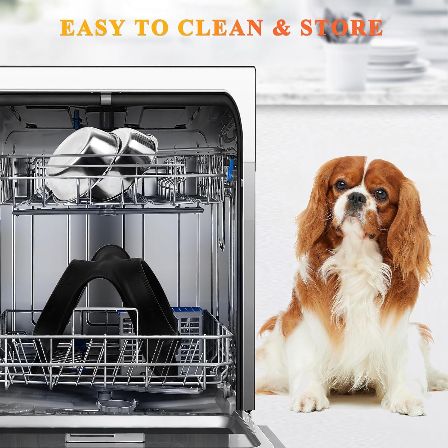 Dog Bowls, Dog Food Bowls, Stainless Steel Cat Puppy Water Bowls with Non Spill Skid Resistant Silicone Mat, Medium, Black