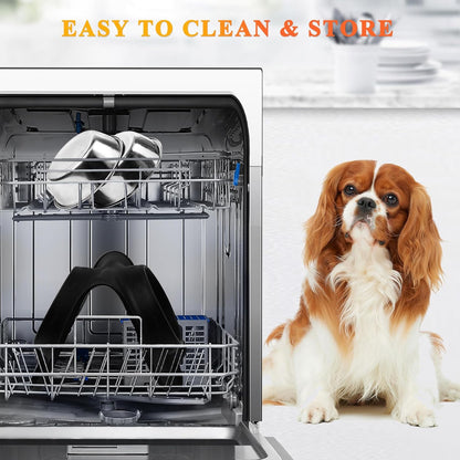 Dog Bowls, Dog Food Bowls, Stainless Steel Cat Puppy Water Bowls with Non Spill Skid Resistant Silicone Mat, Medium, Black