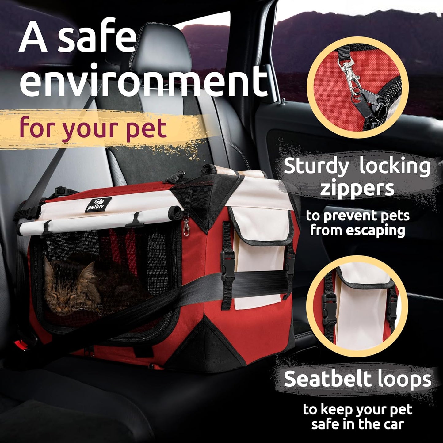 Cat & Dog Pet Carrier, Soft-Sided, Large 24"X16"X16", Fits Large Cat, 2 Cats, or Medium Dog Comfortably, Great for Travel & Vet Visits, Privacy Windows, Removable Bed, Locking Zippers, Foldable