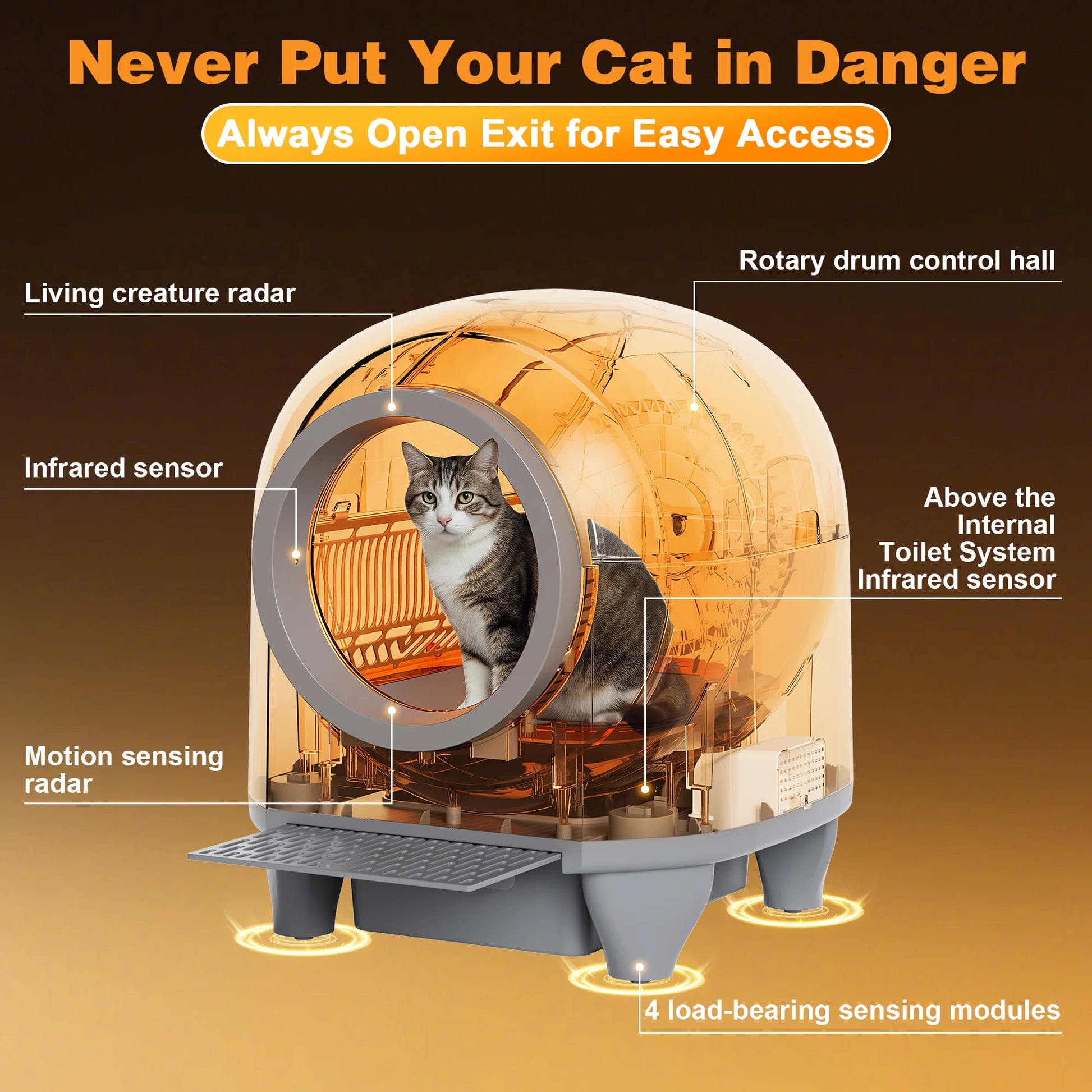 Self-Cleaning Cat Litter Box with Mat – Automatic Litter Box for Multiple Cats, Featuring Safety Protection and App Control, Includes a Complimentary Garbage Bag, Brown