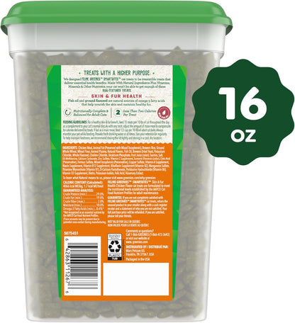 Feline Smartbites Skin & Fur Health Crunchy and Soft Cat Treats, Chicken Flavor, 16 Oz. Tub