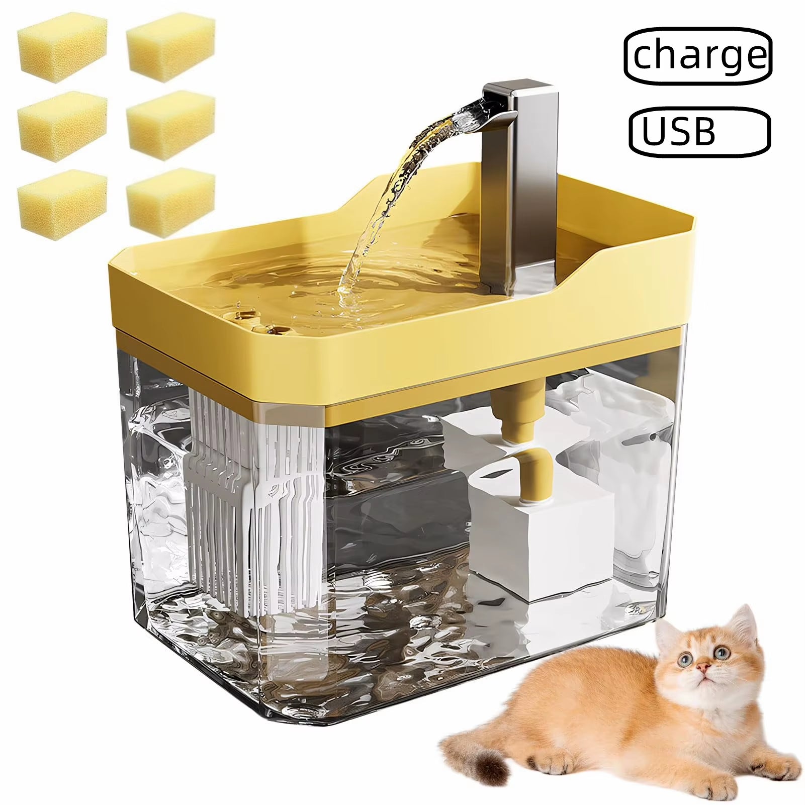 Cat Water Fountain Auto Filter Transparent Drinker USB Anti-Dry Burning Recirculate Filtering Water Dispenser with Pump