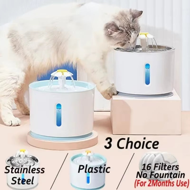 2.4L Pet Cat Silent Water Dispenser DC Water Pump LED Window Activated Filter Carbon Feeder USB Interface Drinking Bowl